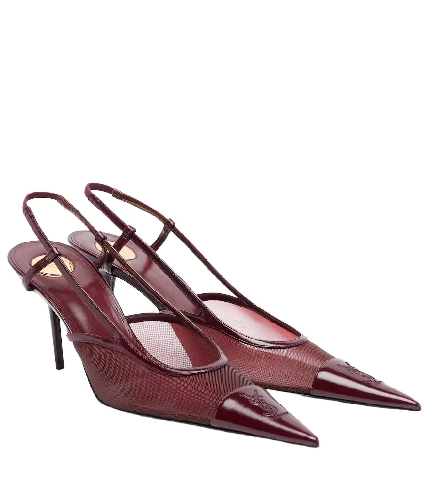 Saint Laurent Renée leather-trimmed mesh slingback pumps