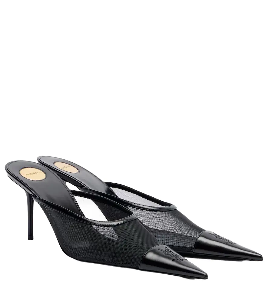 Saint Laurent Renée mesh and leather mules