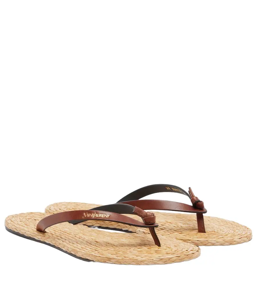 Saint Laurent Pool leather-trimmed thong sandals