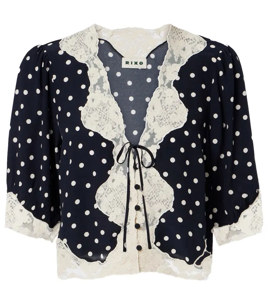 Rixo Ursula polka-dot crêpe de chine top