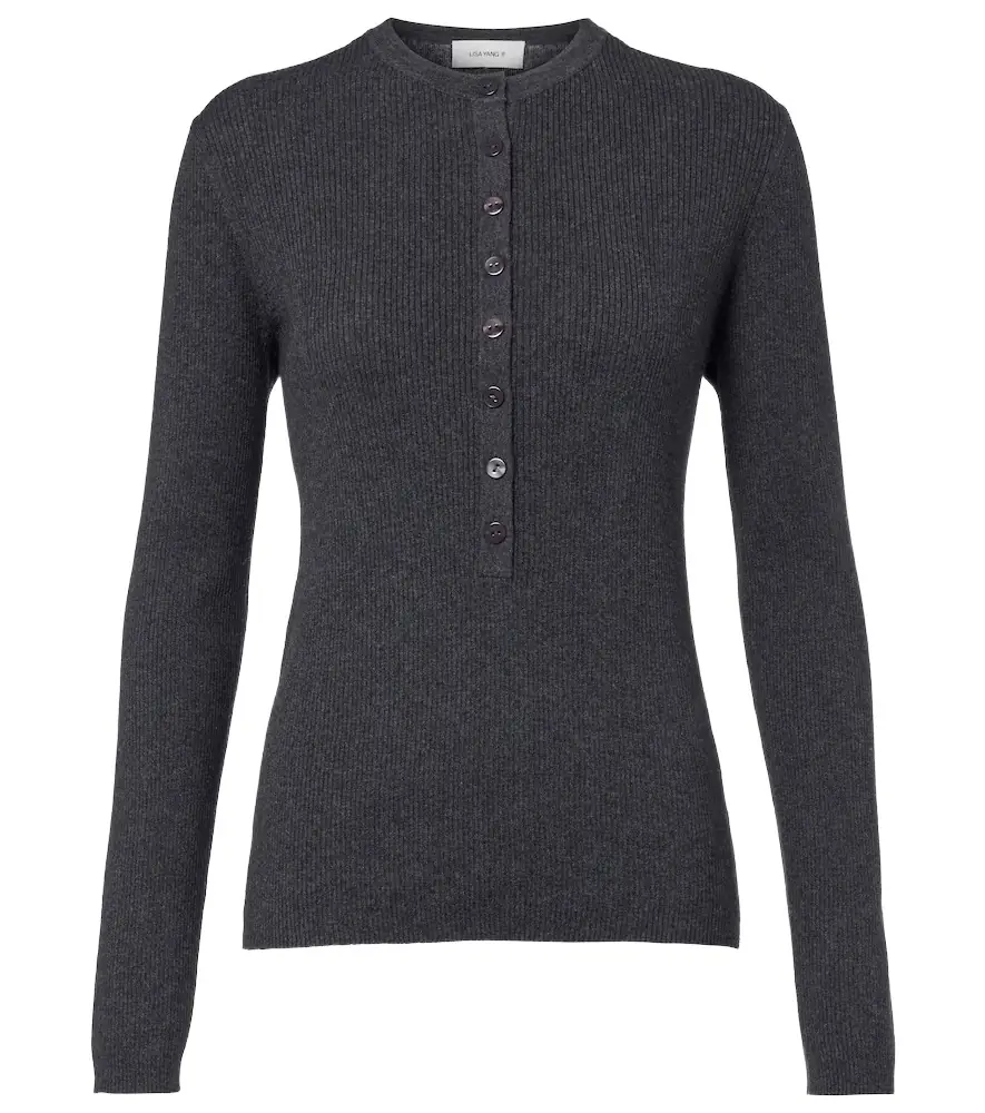 Lisa Yang Airi ribbed-knit cotton and cashmere Henley shirt