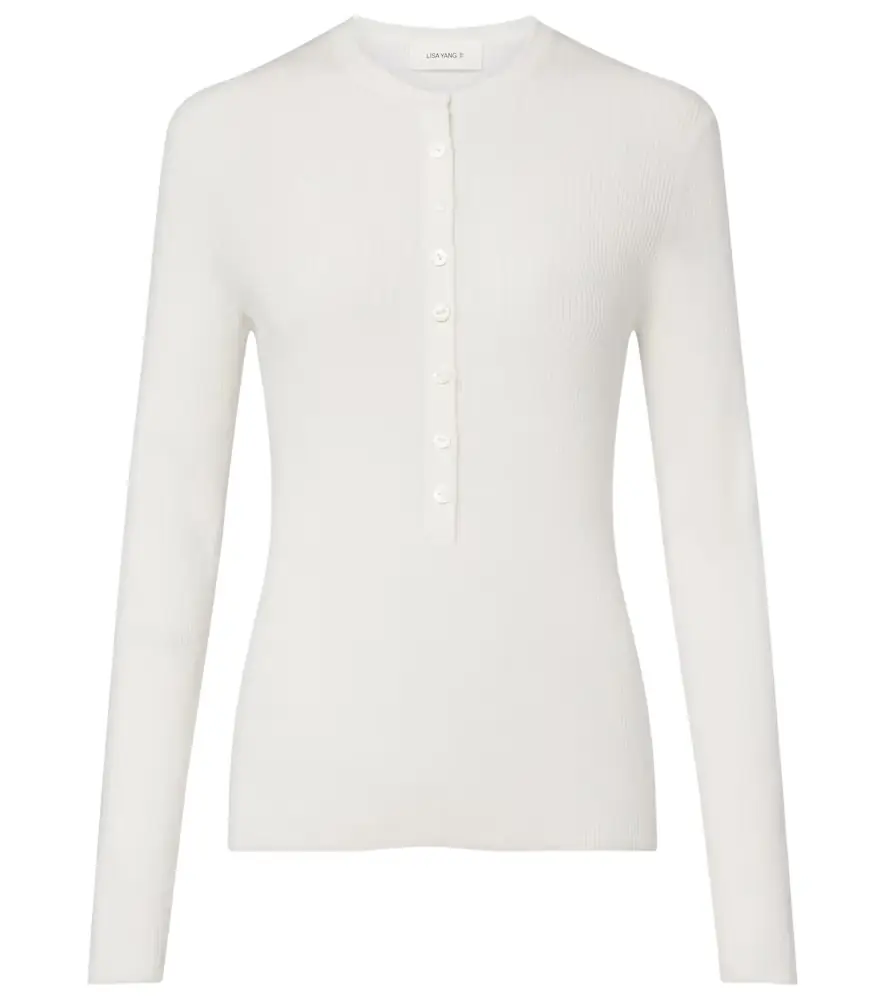 Lisa Yang Airi ribbed-knit cotton and cashmere Henley shirt