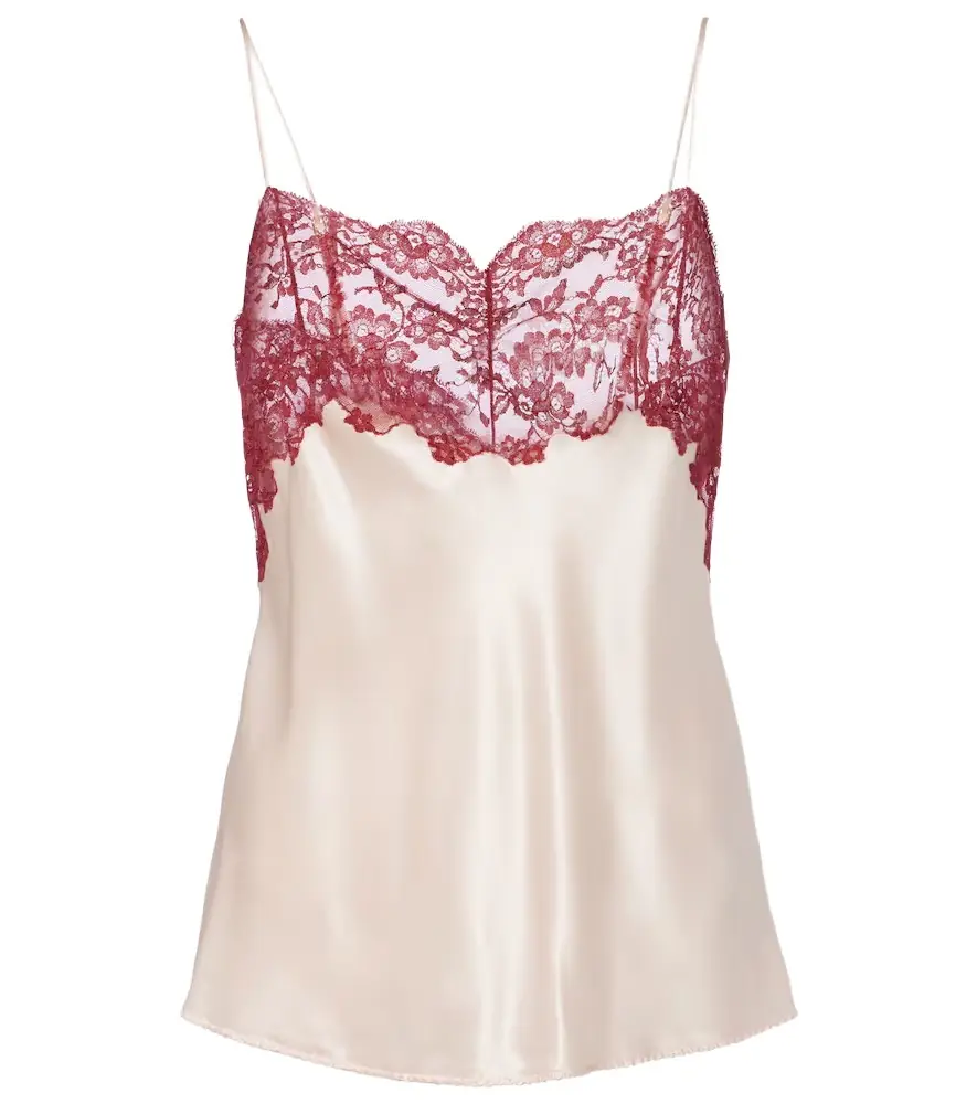 Saint Laurent Lace-trimmed silk satin camisole