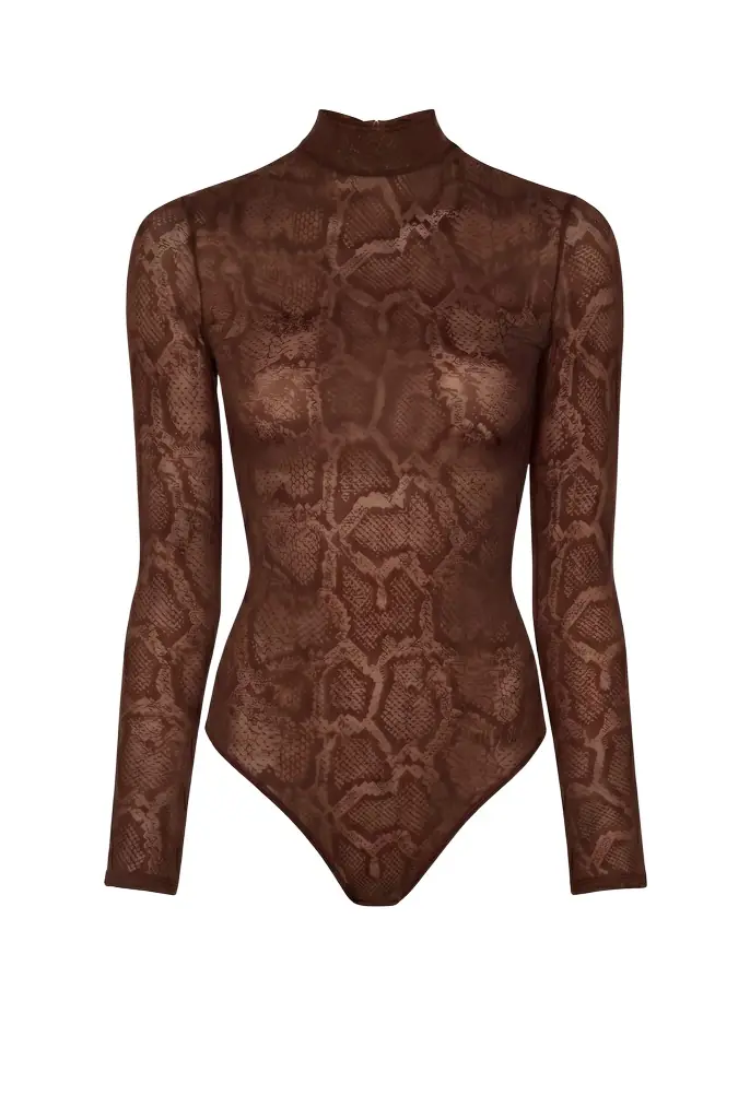 LAPOINTE Snake Lace Mock Neck Bodysuit