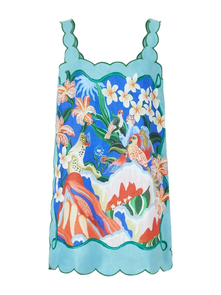 Farm Rio Garden Of Life Floral-print Linen Mini Dress