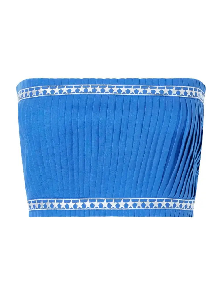 Emporio Sirenuse Flavia Pleated Linen And Cotton-blend Top