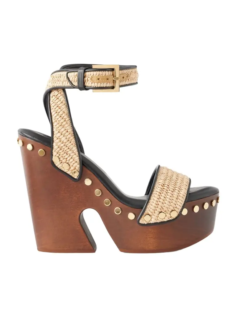 Givenchy Studded Raffia Wedge Sandals