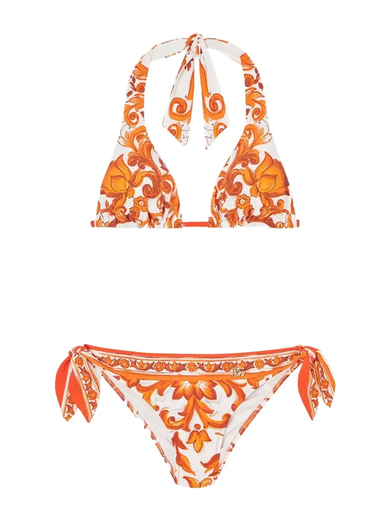 Dolce & Gabbana Maiolica Knotted Printed Halterneck Bikini