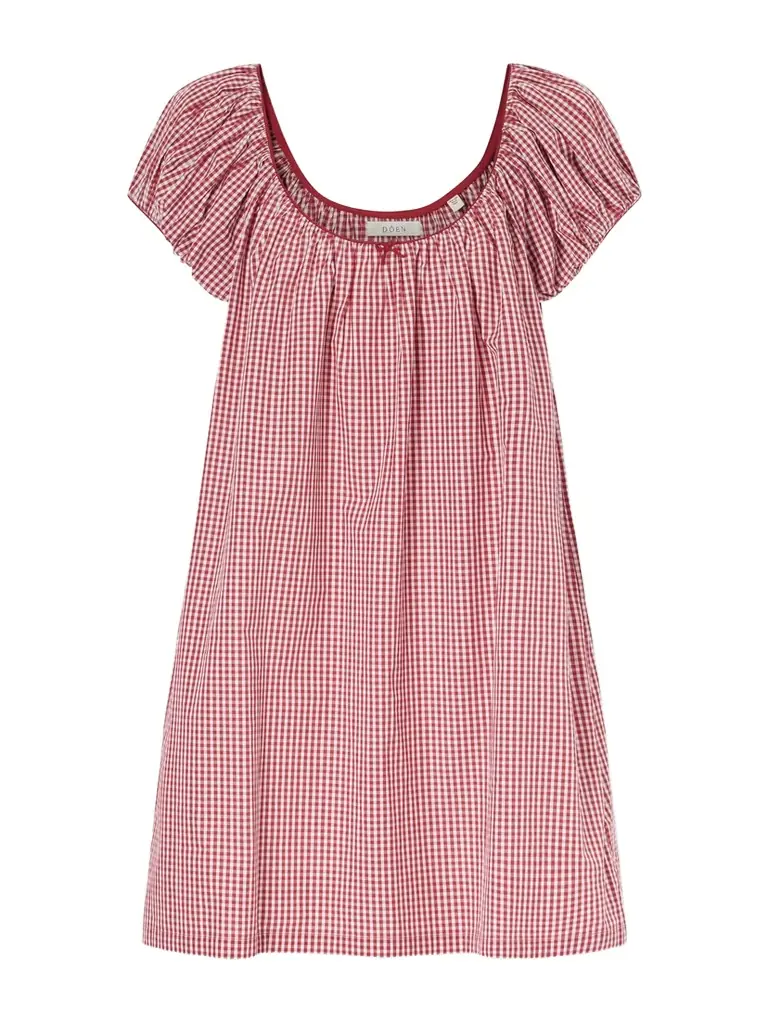 DÔEN Julia Gathered Checked Organic Cotton Midi Dress
