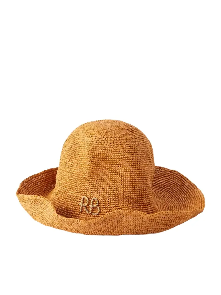 Monogram-embellished Straw Bucket Hat