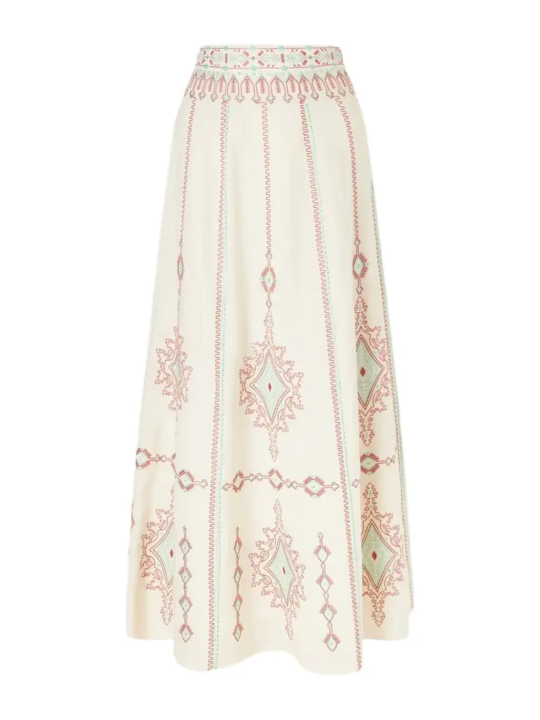 Emporio Sirenuse Camille Embroidered Linen And Cotton-blend Midi Skirt