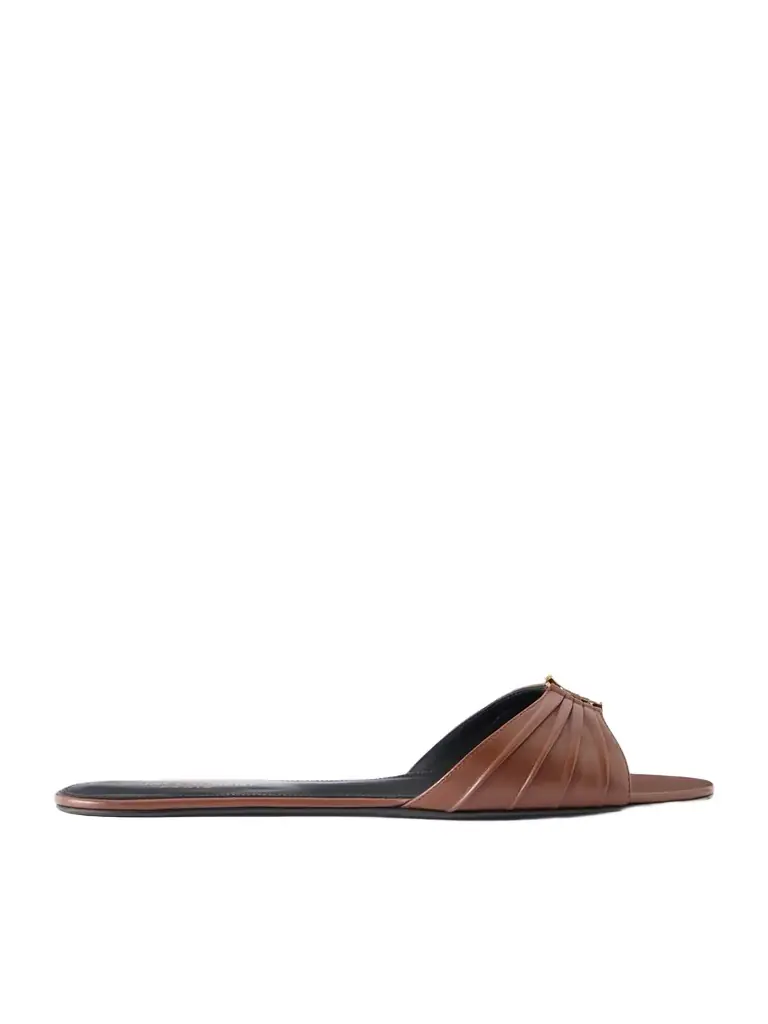 Saint Laurent Babylone Embellished Gathered Glossed-leather Slides