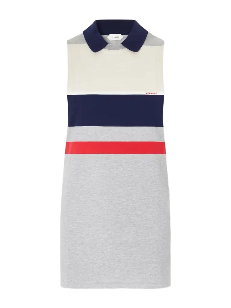 Versace Sleeveless Embroidered Striped Cotton T-shirt