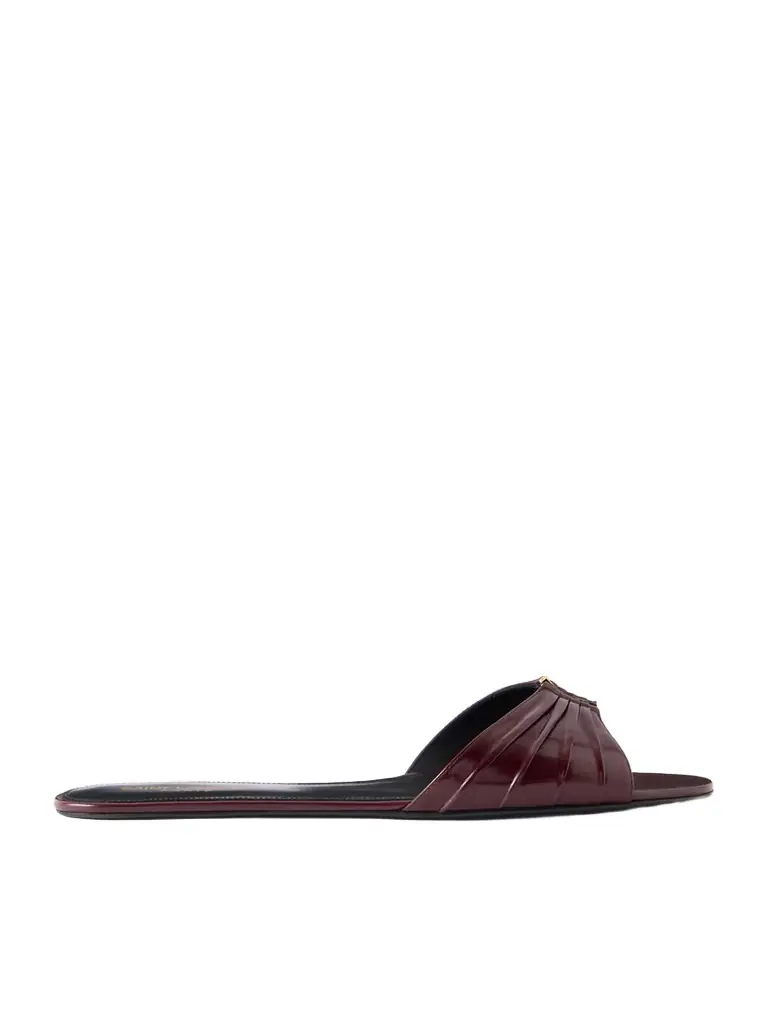 Saint Laurent Babylone Embellished Gathered Glossed-leather Slides