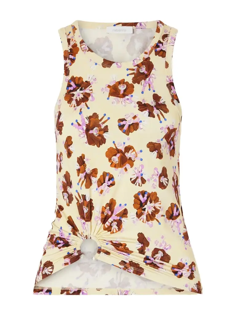 Rabanne Gathered Floral-print Jersey Top