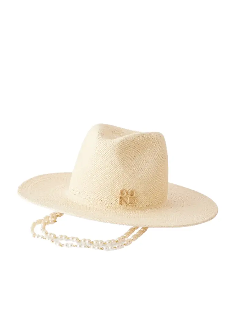 Ruslan Baginskiy Monogram-embellished Straw Fedora