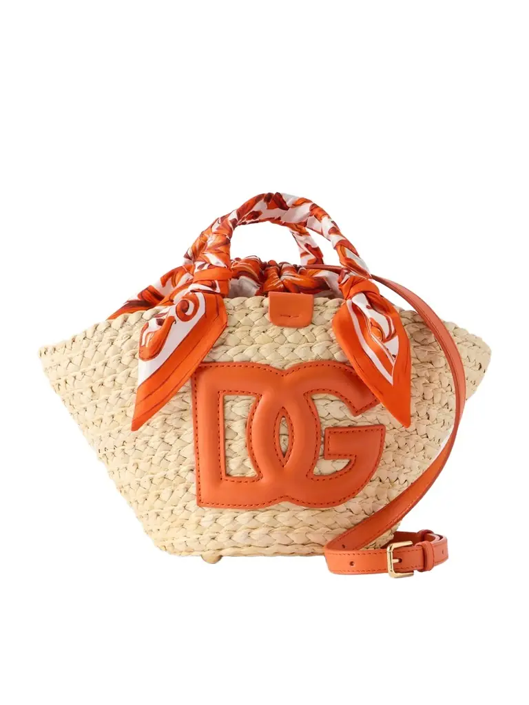 Kendra Logo-appliquéd Leather-trimmed Raffia Bucket Bag