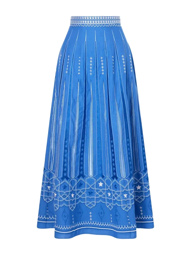 Emporio Sirenuse Camille Embroidered Linen And Cotton-blend Midi Skirt