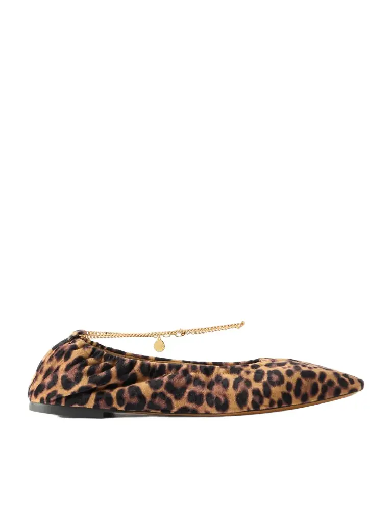 Stella McCartney Embellished Leopard-print Velvet Ballerina Flats