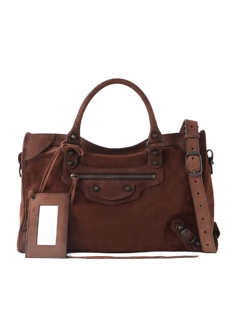 Balenciaga Le City Medium Suede Shoulder Bag