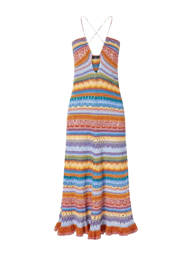 Etro Crocheted Striped Cotton Midi Dress