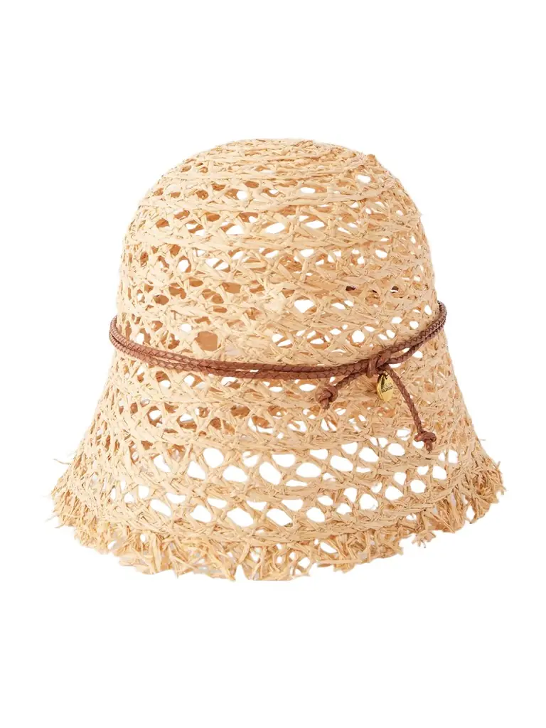 Ruslan Baginskiy Leather-trimmed Straw Bucket Hat