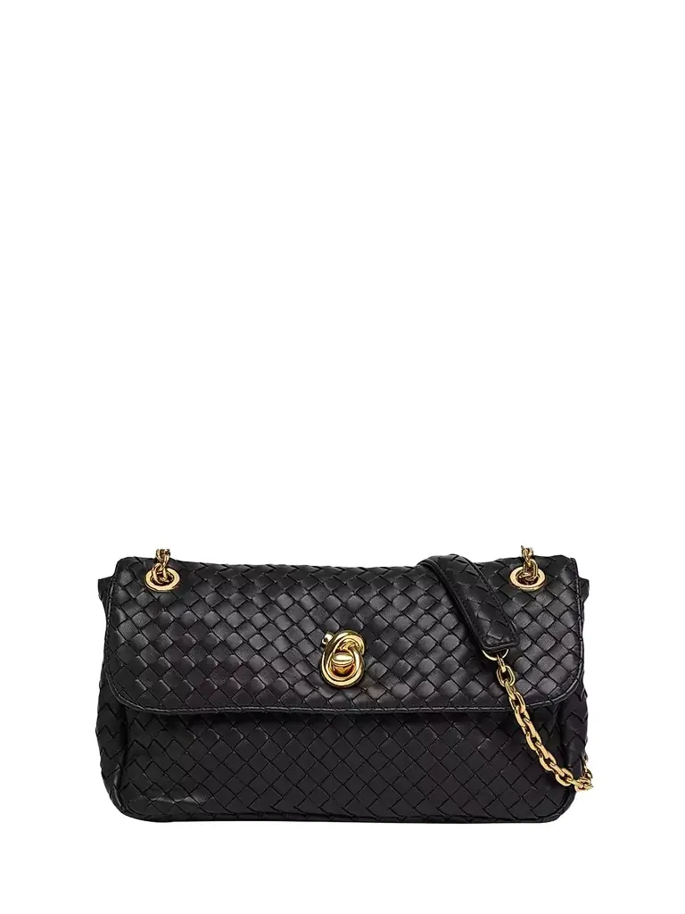 Bottega Veneta Women's Madison Intrecciato Leather Shoulder Bag - Black Brass