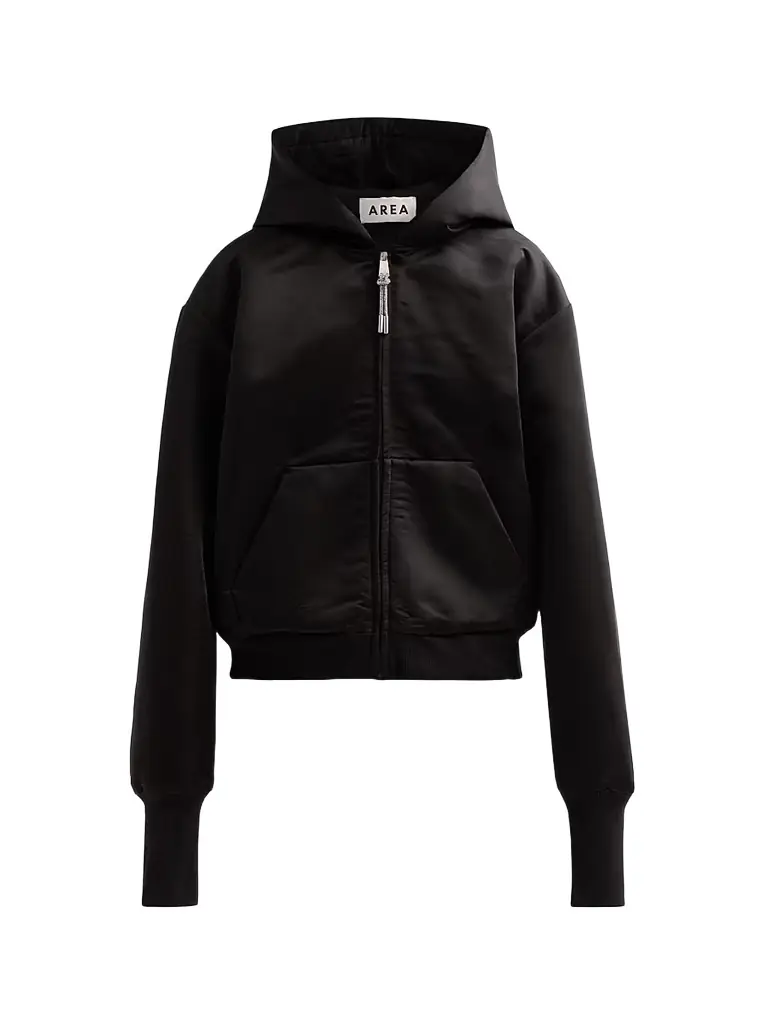 Area Women's Satin Zip Hoodie - Black