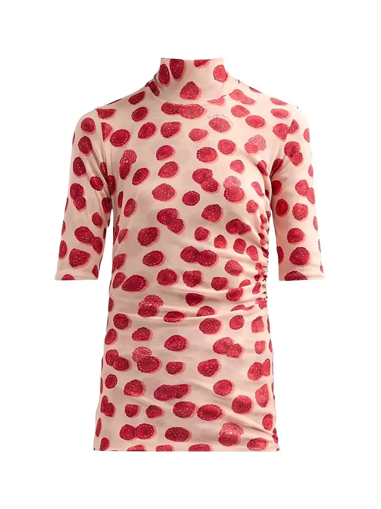 Stella McCartney Women's Raspberry-Print Gathered Mesh Top - Raspberry