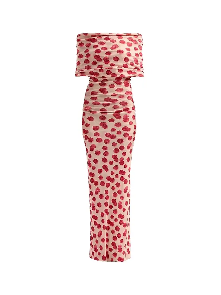 Stella McCartney Women's Raspberry-Print Mesh Off-The-Shoulder Maxi Dress - Raspberry