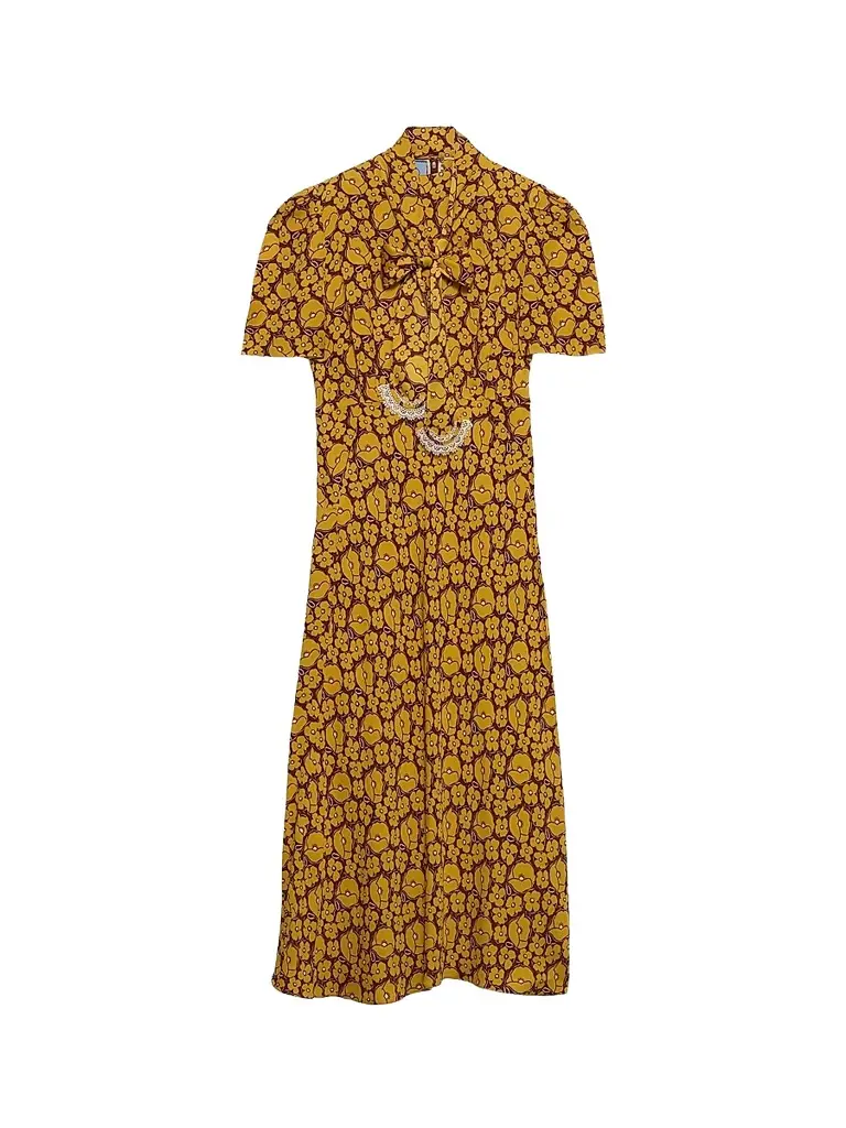 Prada Women's Embroidered Printed Sable Dress - Yellow