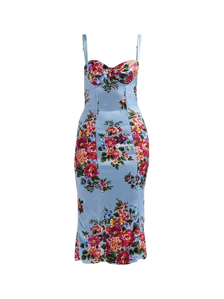 Dolce & Gabbana Women's Floral Satin Midi-Dress - Mazz Fiori F Celeste