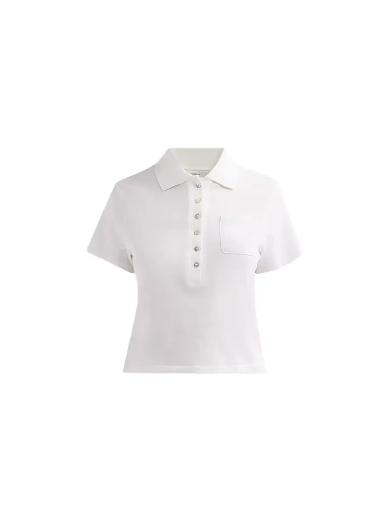 Vince Women's Cotton Crop Polo Top - Optic White