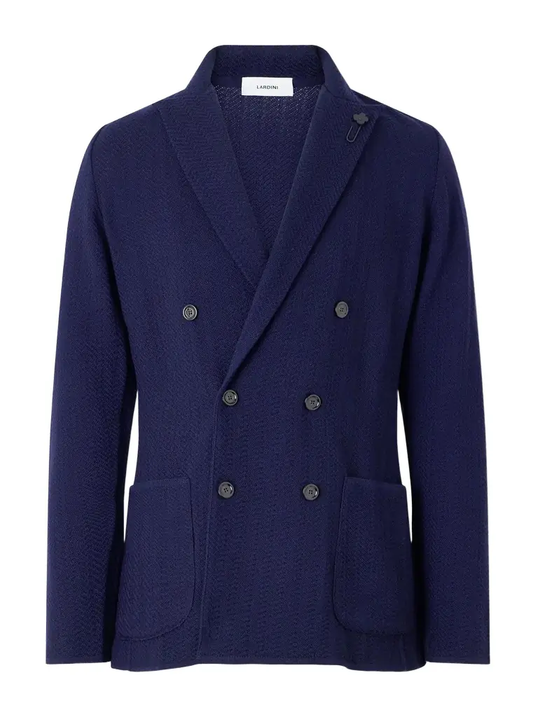 Lardini Double-Breasted Knitted Virgin Wool Blazer - Men