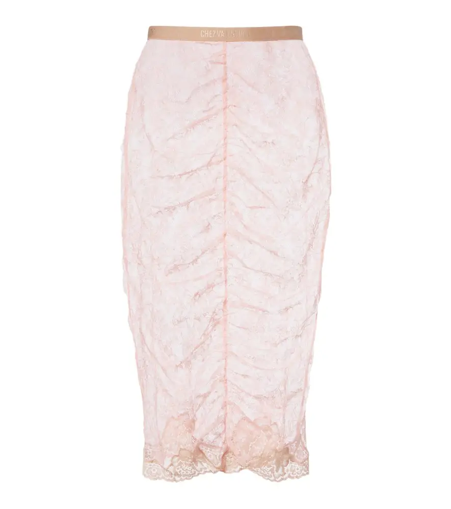 Valentino Floral ruched sheer lace midi skirt