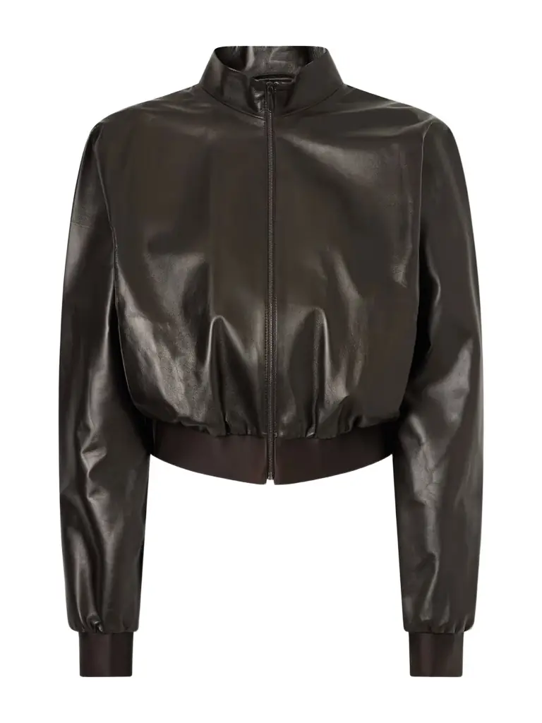 Gucci Cropped Leather Bomber Jacket