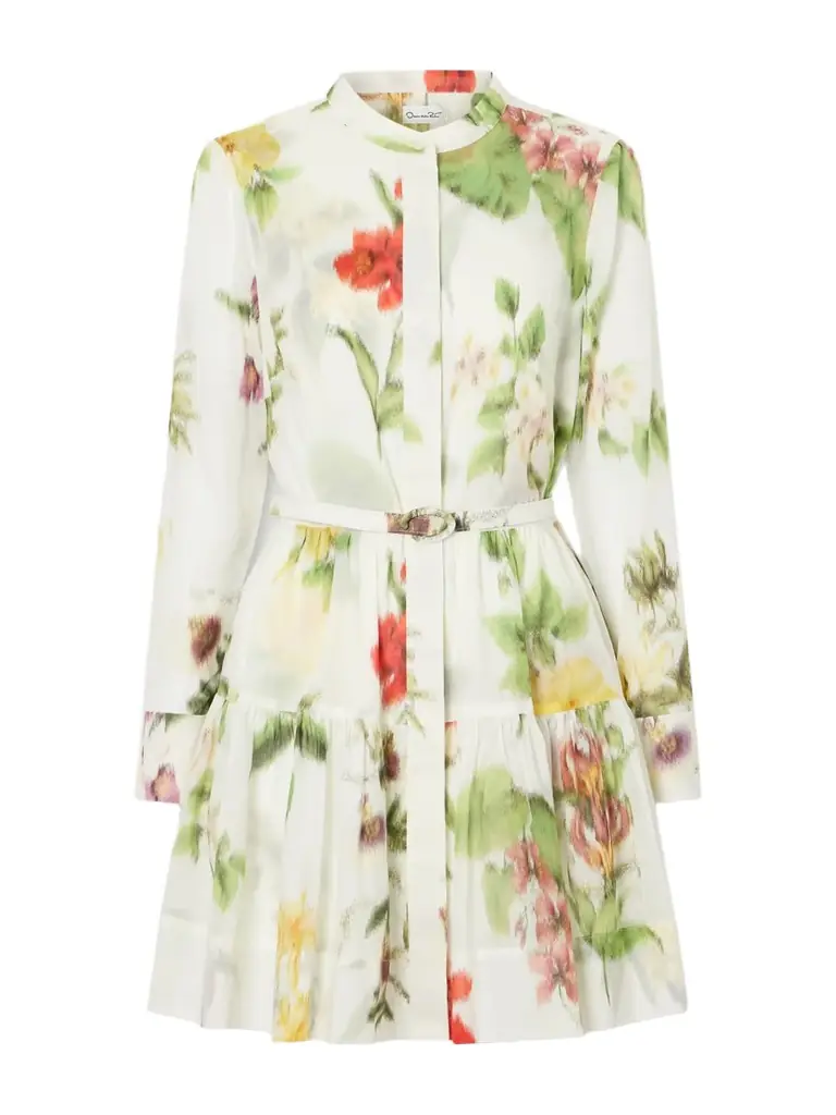 Oscar de la Renta Belted Floral-print Cotton-voile Mini Dress