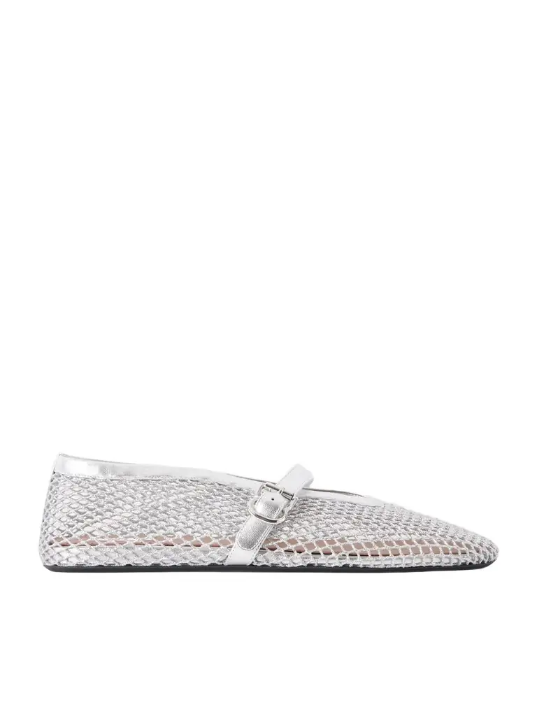 Alaïa Metallic Leather-trimmed Mesh Ballet Flats