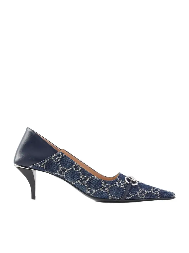 Gucci Vittoria Horsebit-embellished Canvas-jacquard Pumps