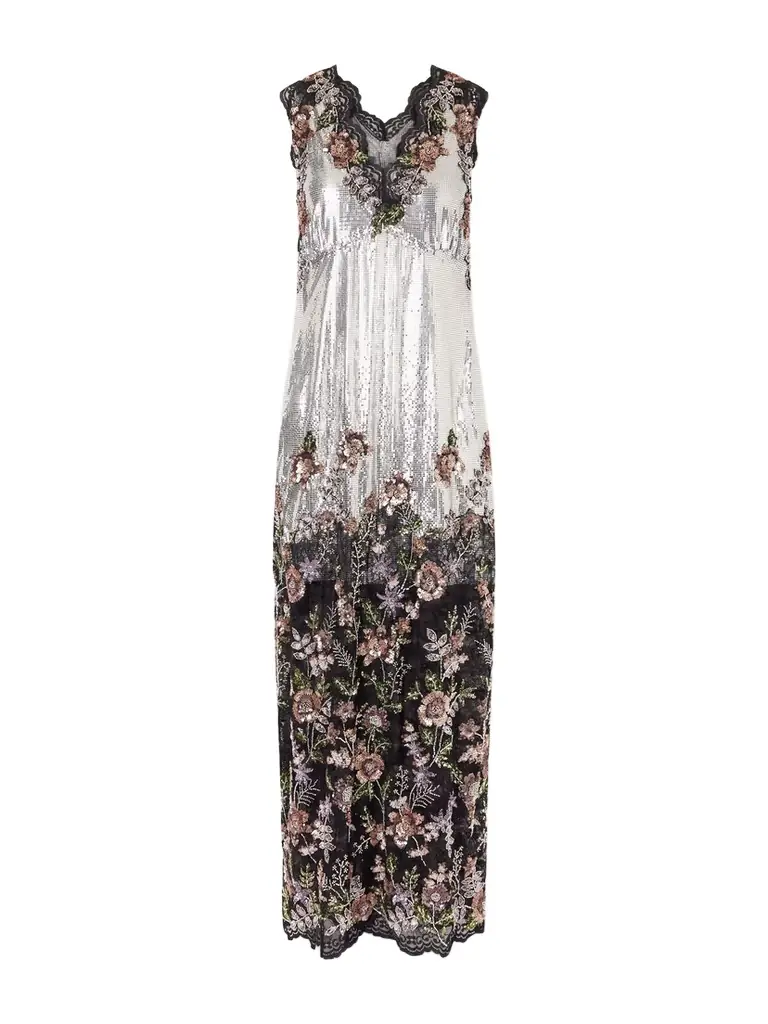 Rabanne Embellished Lace-trimmed Chainmail Midi Dress