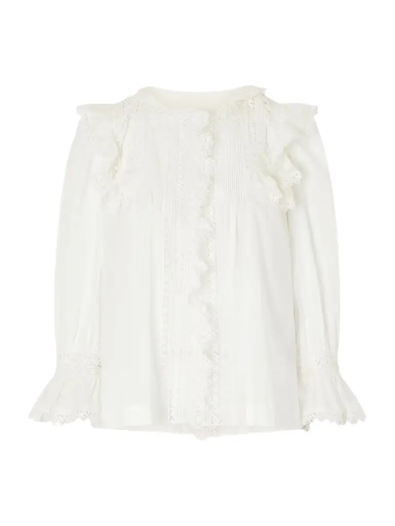 Saint Laurent Crochet-trimmed Cotton-voile Blouse