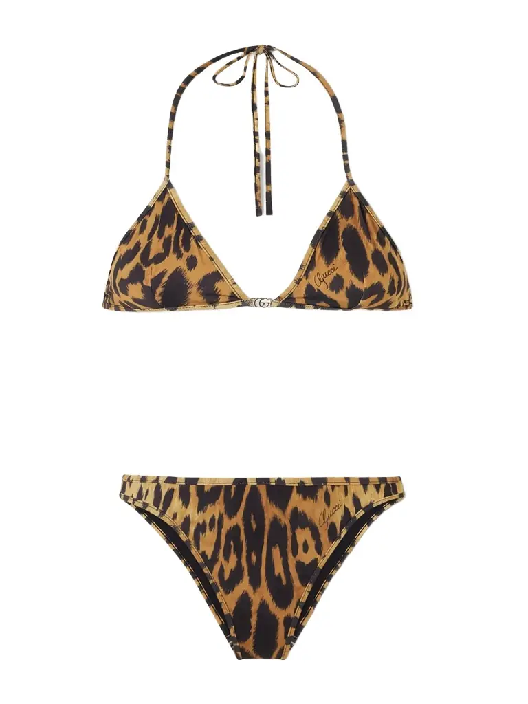 Gucci Leopard-print Logo-detailed Bikini