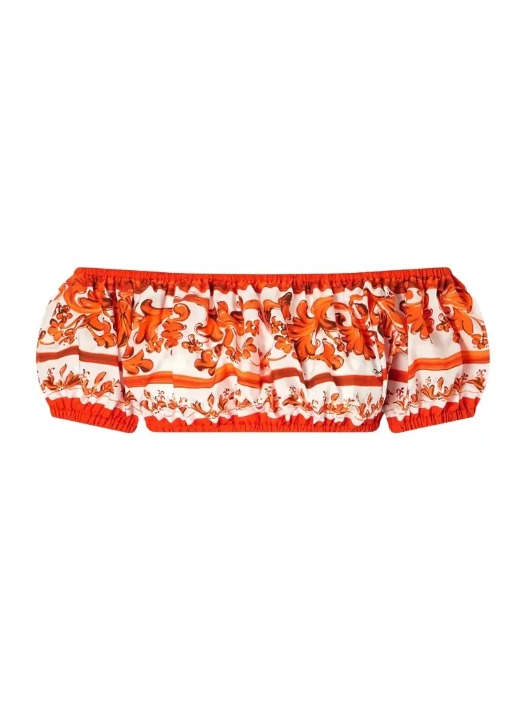 Dolce & Gabbana Cropped Printed Cotton-poplin Top