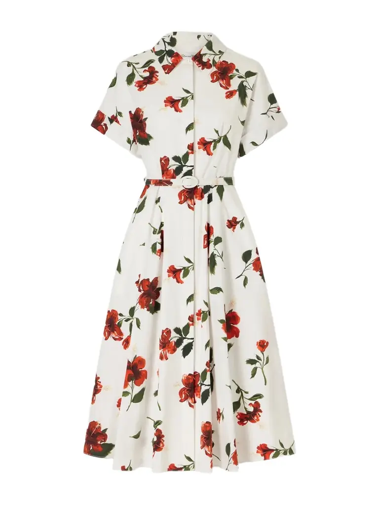 Oscar de la Renta Floral-print Cotton-poplin Midi Dress