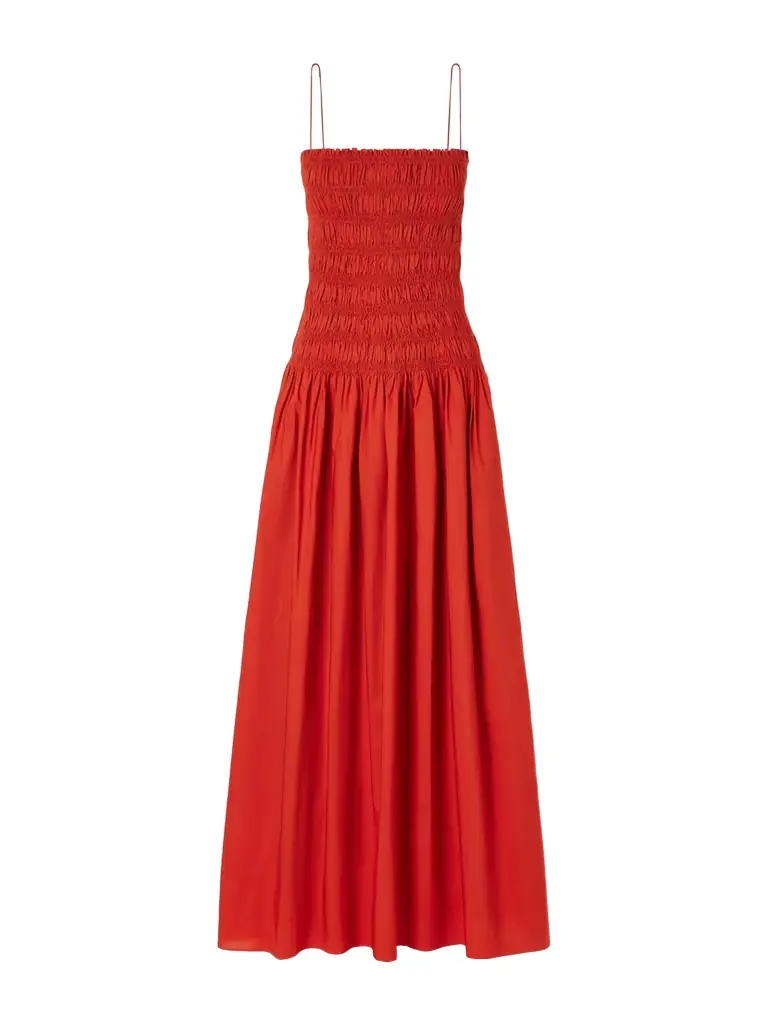 Matteau Shirred Organic Cotton-poplin Maxi Dress