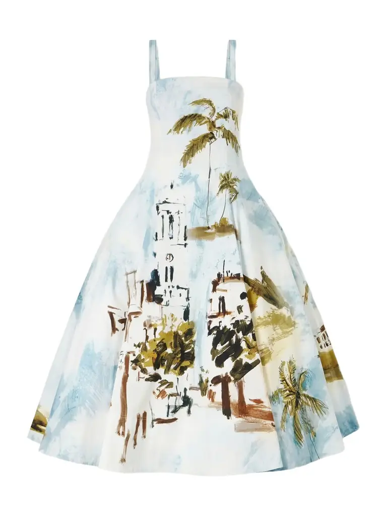Oscar de la Renta Dominican Landscape Printed Cotton-poplin Midi Dress