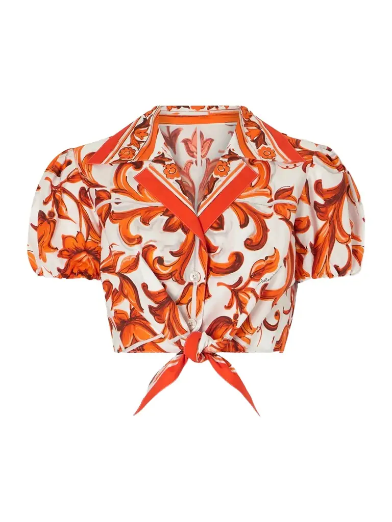 Dolce & Gabbana Cropped Printed Cotton-poplin Top