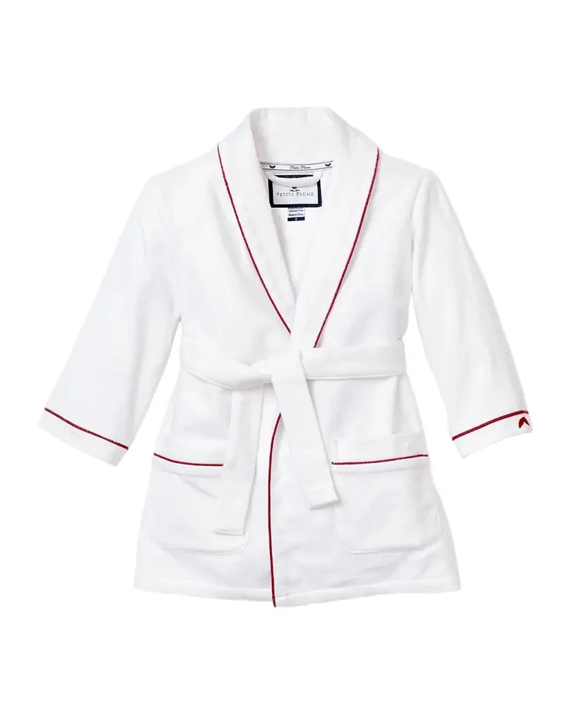 Petite Plume Kid 's Solid Flannel Robe w/ Contrast Piping, Size 6M-14