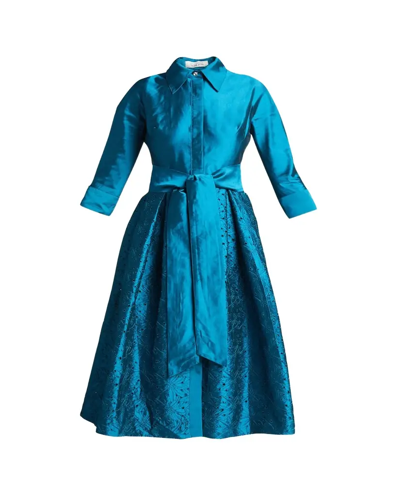 Rickie Freeman for Teri Jon Taffeta Shirt Dress w/ Eyelet Skirt