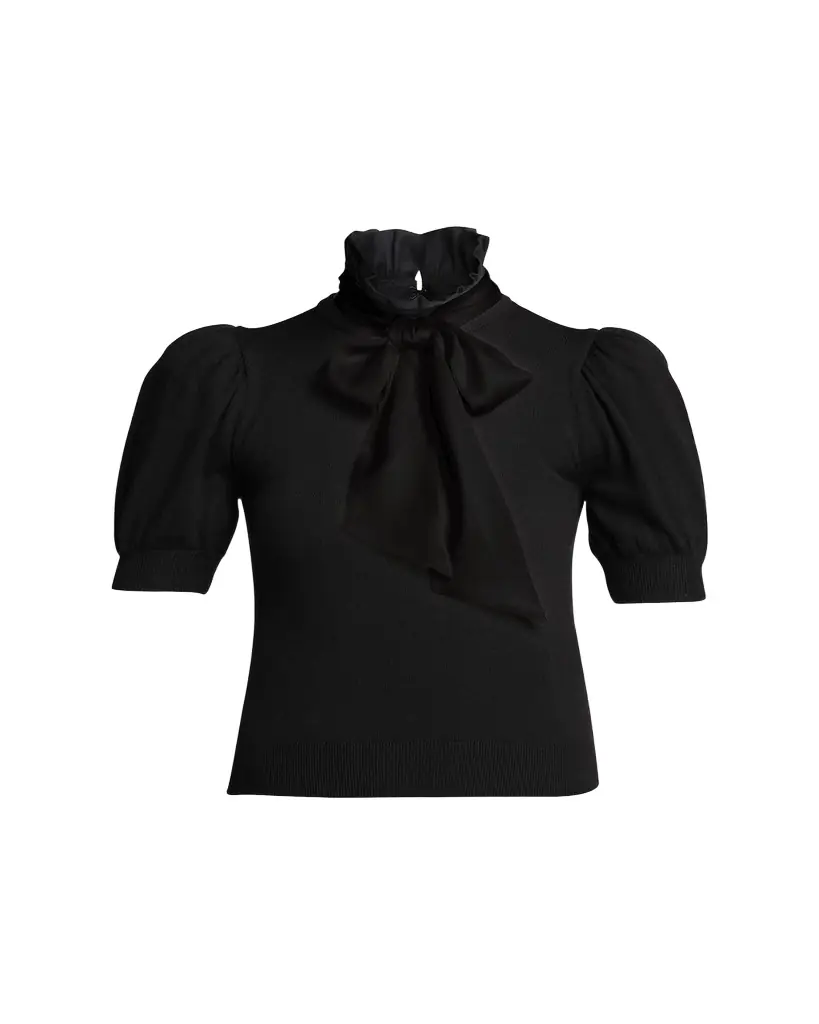 ALICE + OLIVIA Chase Puff-Sleeve Ruffle-Neck Sweater